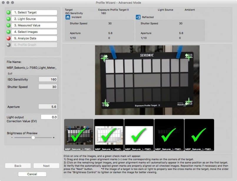 Sekonic DTS Analyze Data Screen