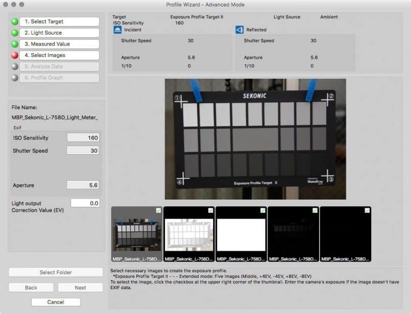 Sekonic DTS Select Images Dialog