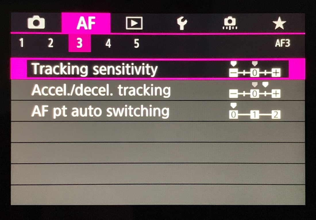 EOS R Tracking Settings