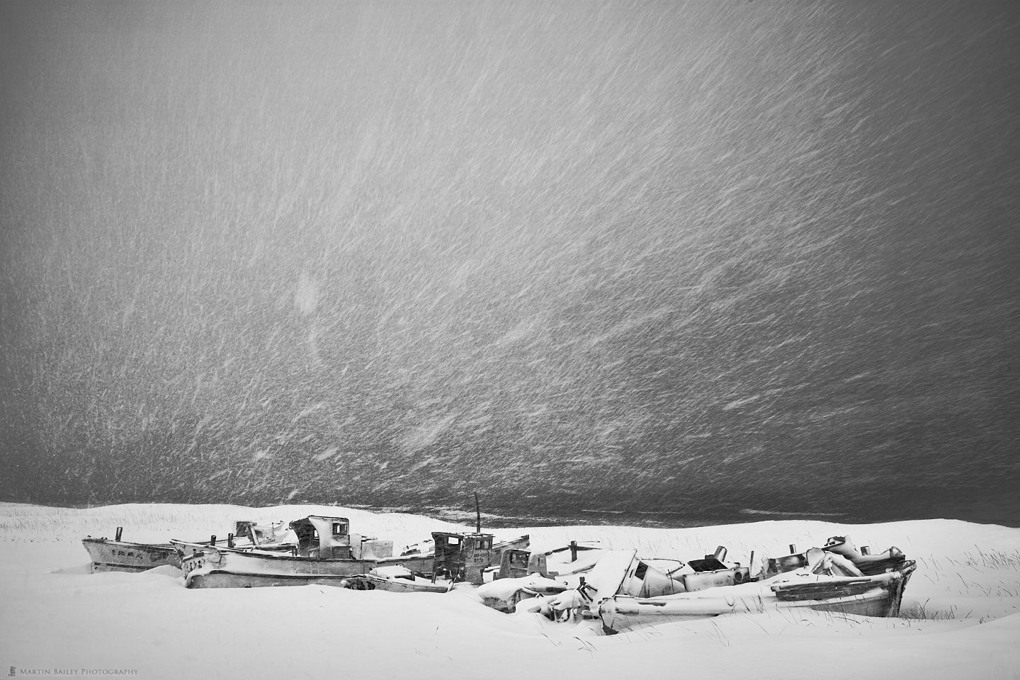 Boat Graveyard in Driving Snow