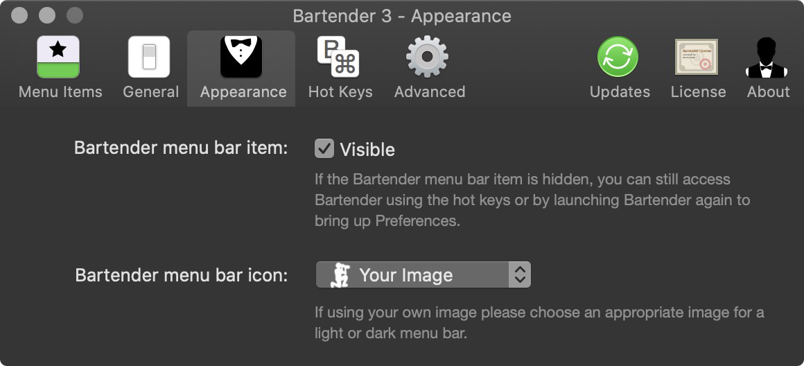 Bartender Appearance Settings