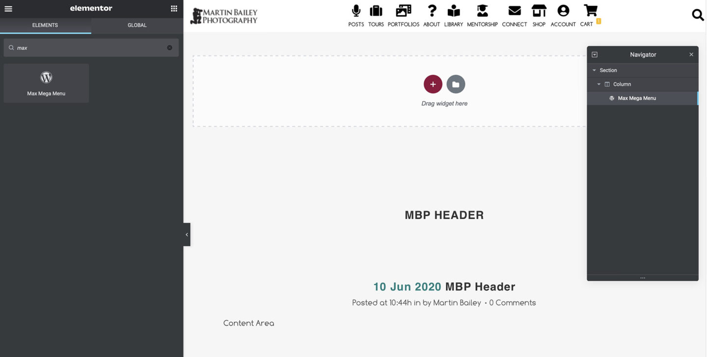 Adding Max Mega Menu via Elementor