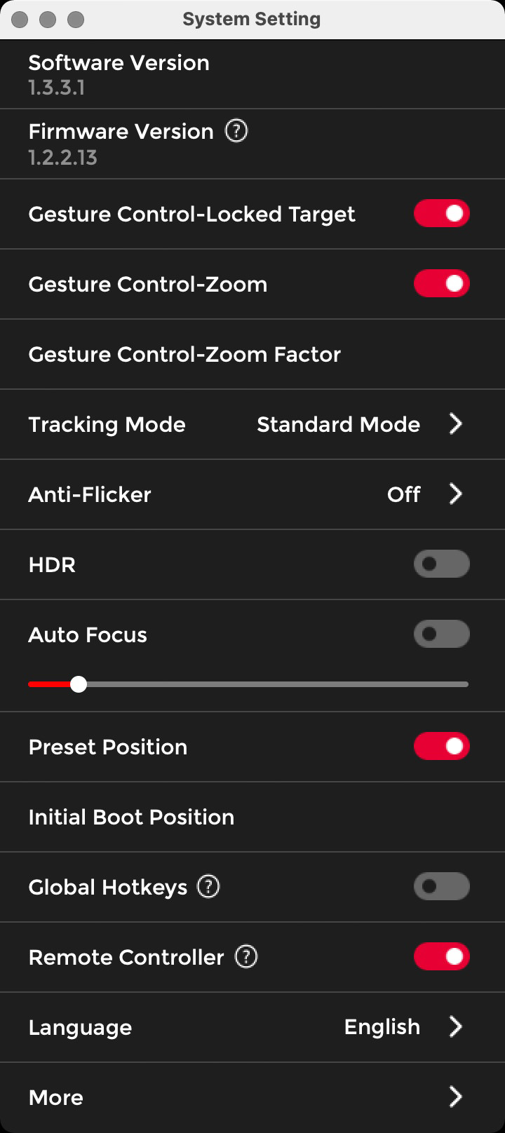 Obsbot TinyCam Settings